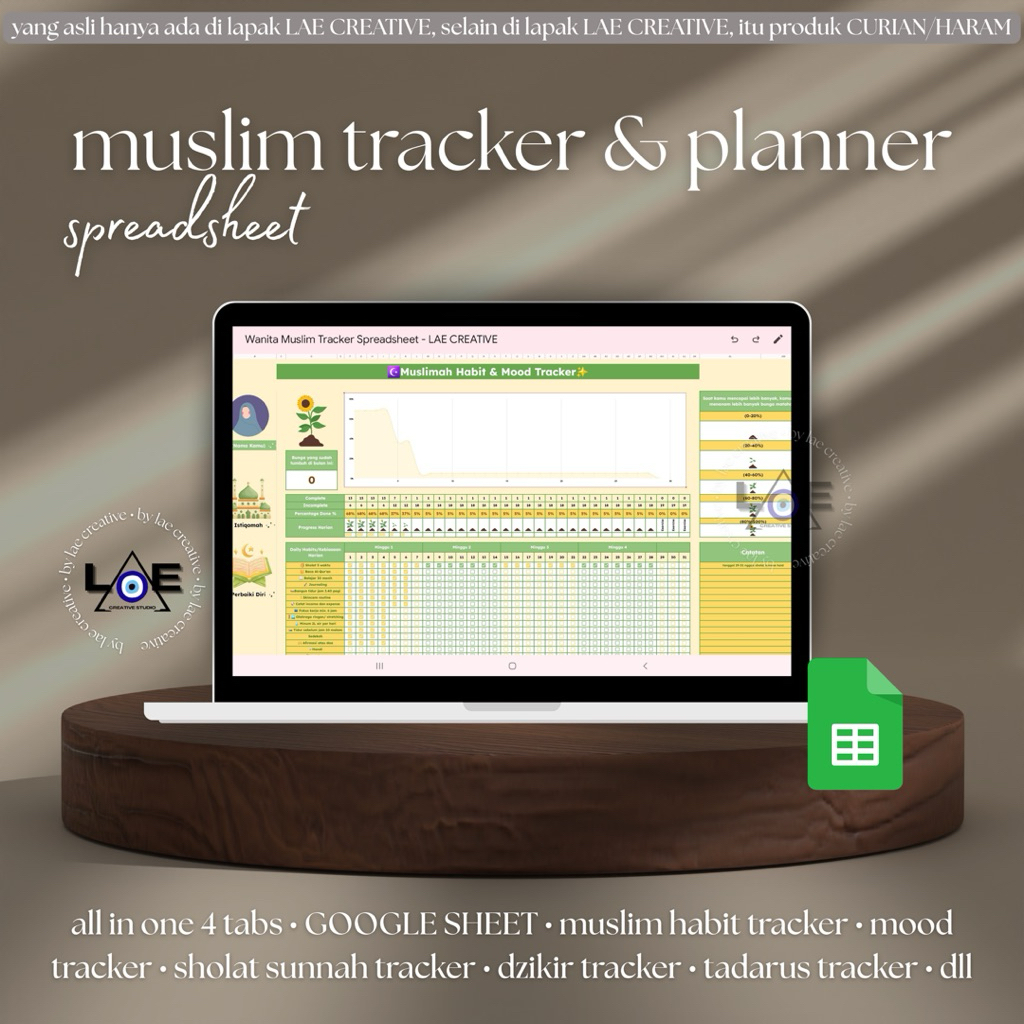 Lae Creative - Ibadah Planner & Tracker Spreadsheet | Islamic Planner dan Tracker | Planner Muslim |