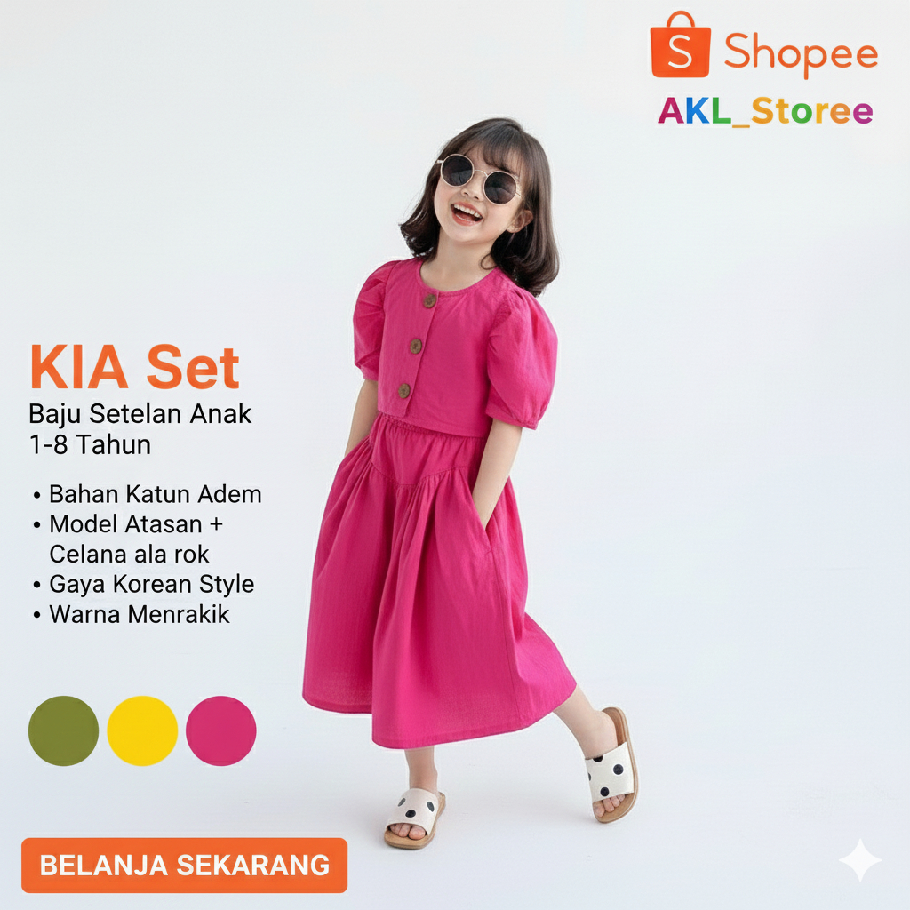 KIA Set Baju Setelan Anak Perempuan Korean Style  Umur 1 - 8 Tahun Atasan + Celana Ala Rok Unik
