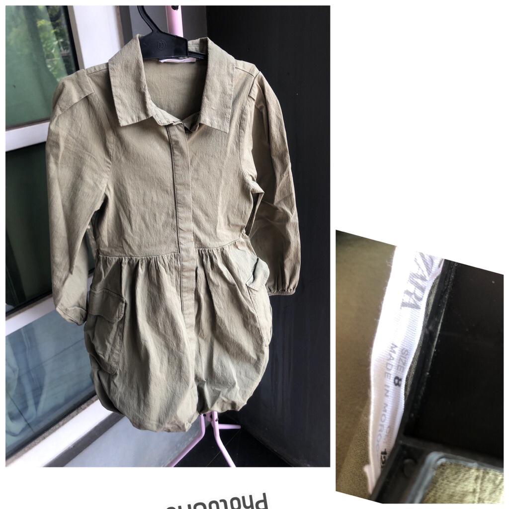 dress anak Zara hijau army model rok balon