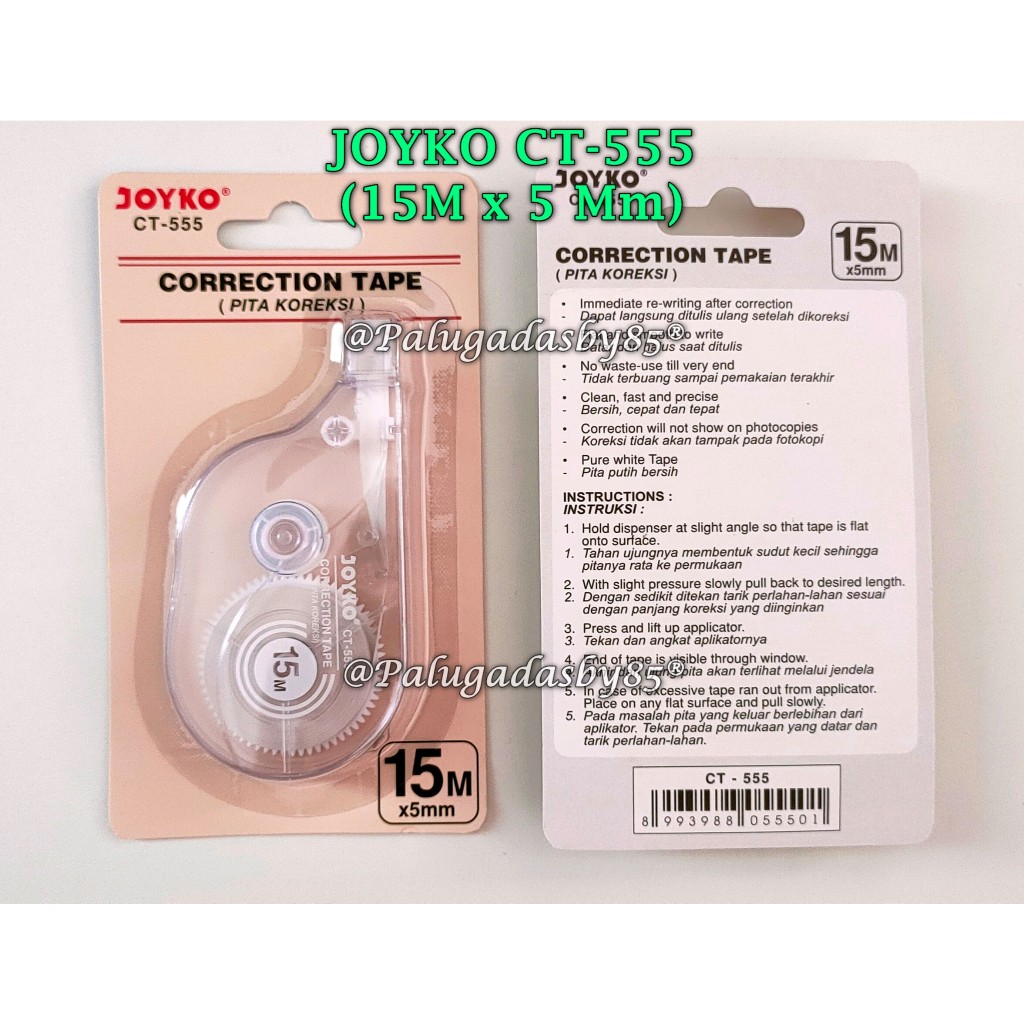 (1 Biji) GROSIR Correction Tape JOYKO CT-555 (15 M x 5 mm) / Pita Koreksi Joyko CT-555 (1 Biji)