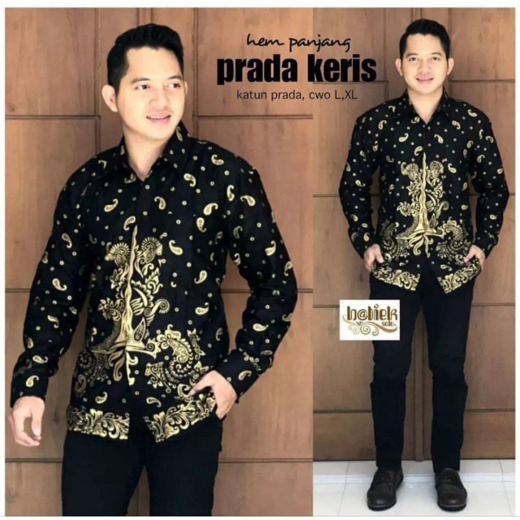 Baju kemeja lengan panjang Prada keris//baju kemeja pria batik