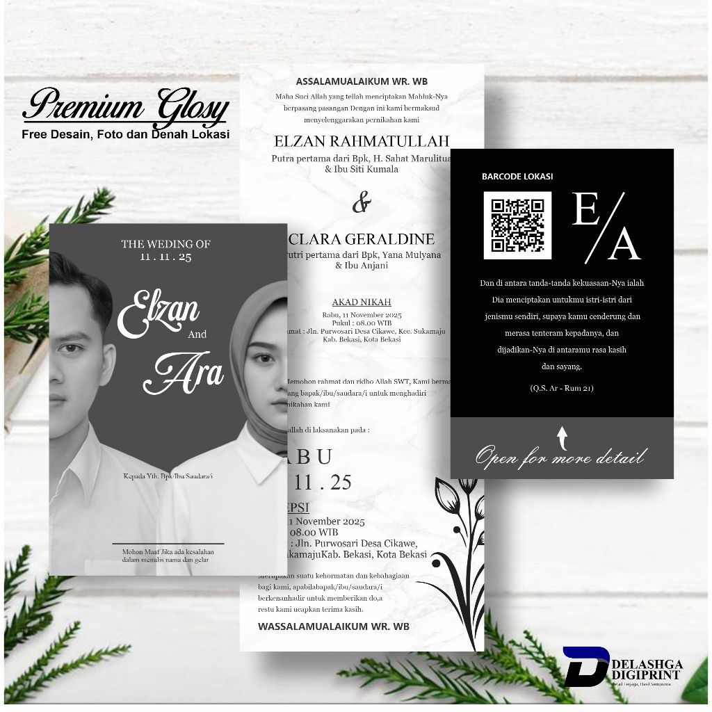 Undangan Pernikahan Glossy Tebal Termurah Free Foto - Undangan Pernikahan Simpel Hitam Putih (Free D