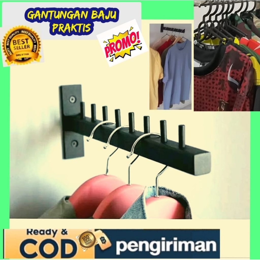 Gantungan baju tempel dinding/jemuran baju bahan besi antikarat