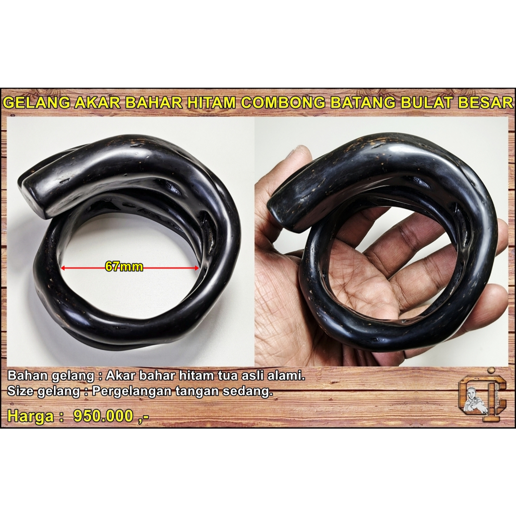 Gelang akar bahar hitam combong batang bulat besar asli alami.