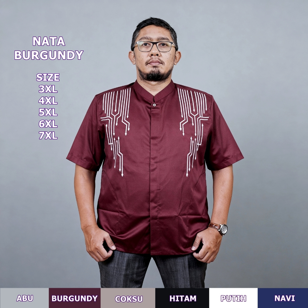 Baju Koko Jumbo 3XL sampai 7XL Terbaru dengan Bordir untuk Ukuran 3XL-7XL Nata Burgundy