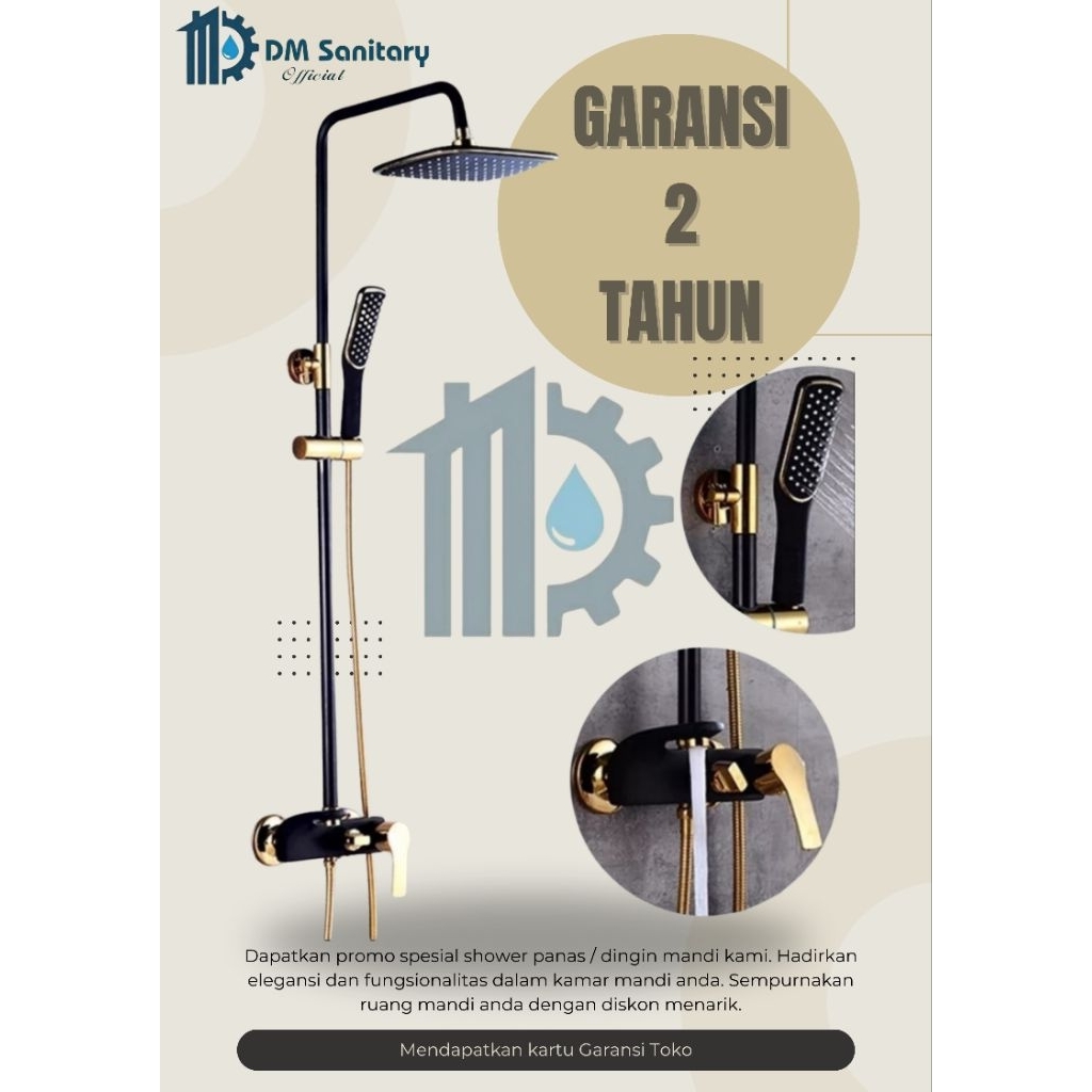 DM SANITARY 1Set Shower Kamar Mandi Black Gold Kamar Mandi Shower / Keran Mandi Air Panas Dingin / S