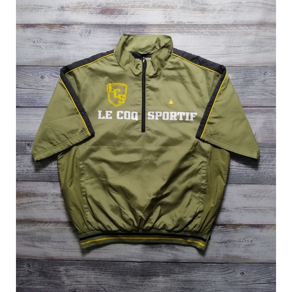 Jaket Le Coq Sportif Outdoor Windbreaker Half Zipper lengan pendek motoran hangout unisex hijau bran
