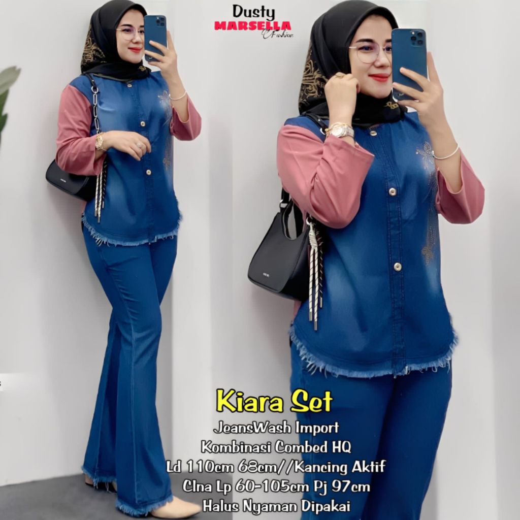 KIARA SAVETA SET BY MARSELLA SET CELANA JEANS KEMEJA KATUN HARUKA SET CELANA WANITA KEKINIAN