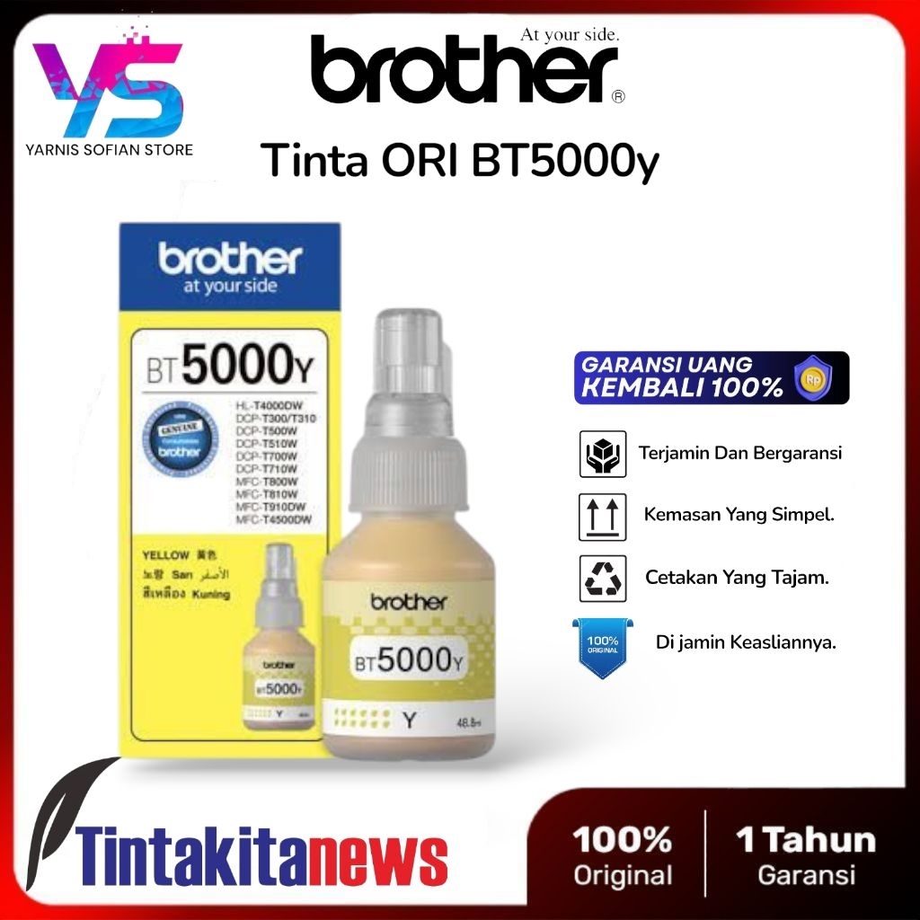Tinta Brother BT5000 Yellow Original Untuk Printer DCP-T300, DCP-T310, DCP-T500W, DCP-T510W