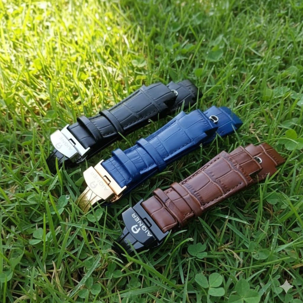 Tali Jam Tangan Aigner Pria Strap Kulit Include Buckle Logo Tali Jam Aigner Palermo Asli