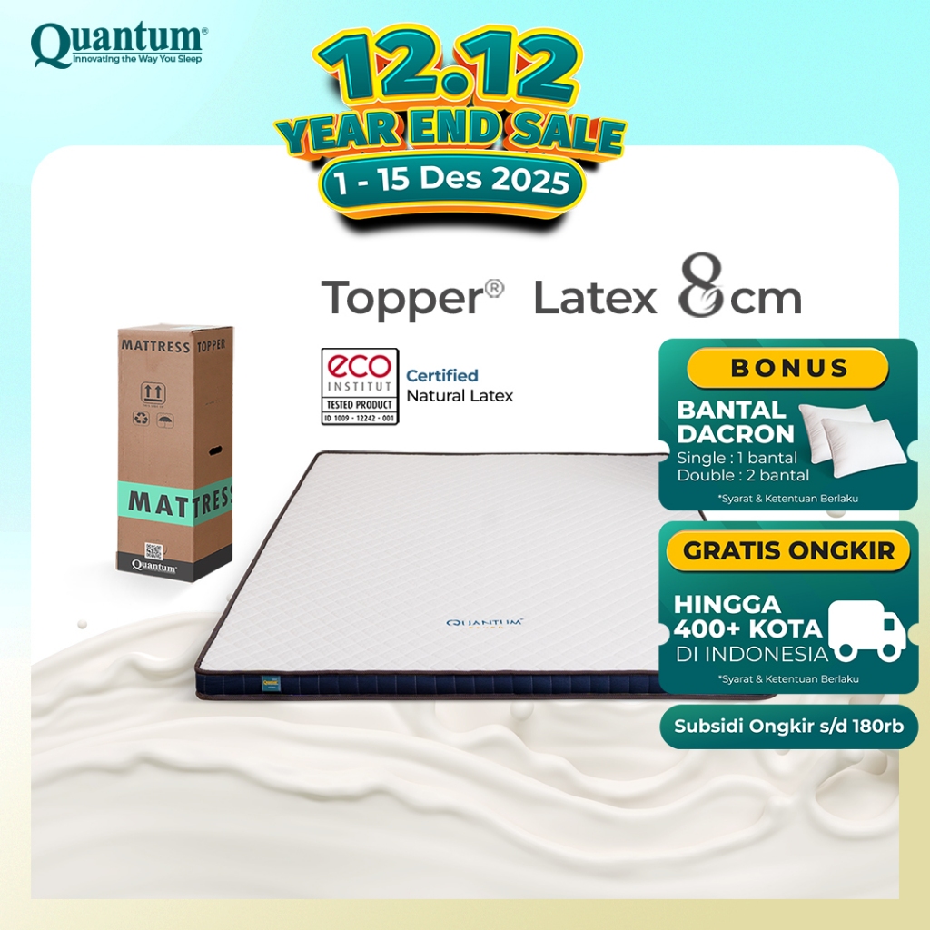 Topper Kasur Quantum Latex 8cm | Natural Latex | Kasur Ergonomis