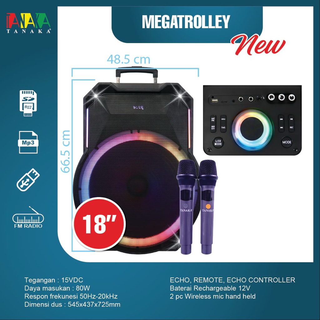 Speaker Portable Tanaka New Megatrolley 18 inch
