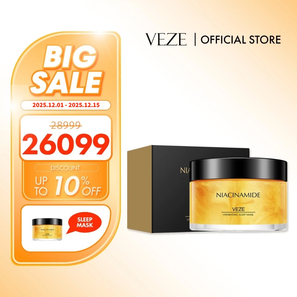 [ BPOM ] - VEZE Sleep Mask 24K Real Gold Luxury Effect Hydrating Niacinamide Treatment Masker Tidur 