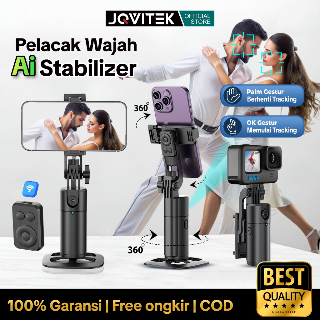 Toop Maakmurr Jqvitek Auto Face Tracking AI Gimbal Stabilizer 360 Rotating Folding Stand Tripod