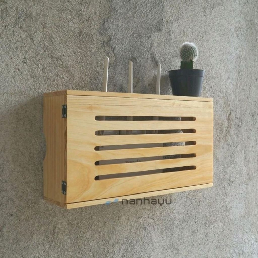 Tempat penyimampan router wifi, boster tv dan colokan kabel - walnut kayu