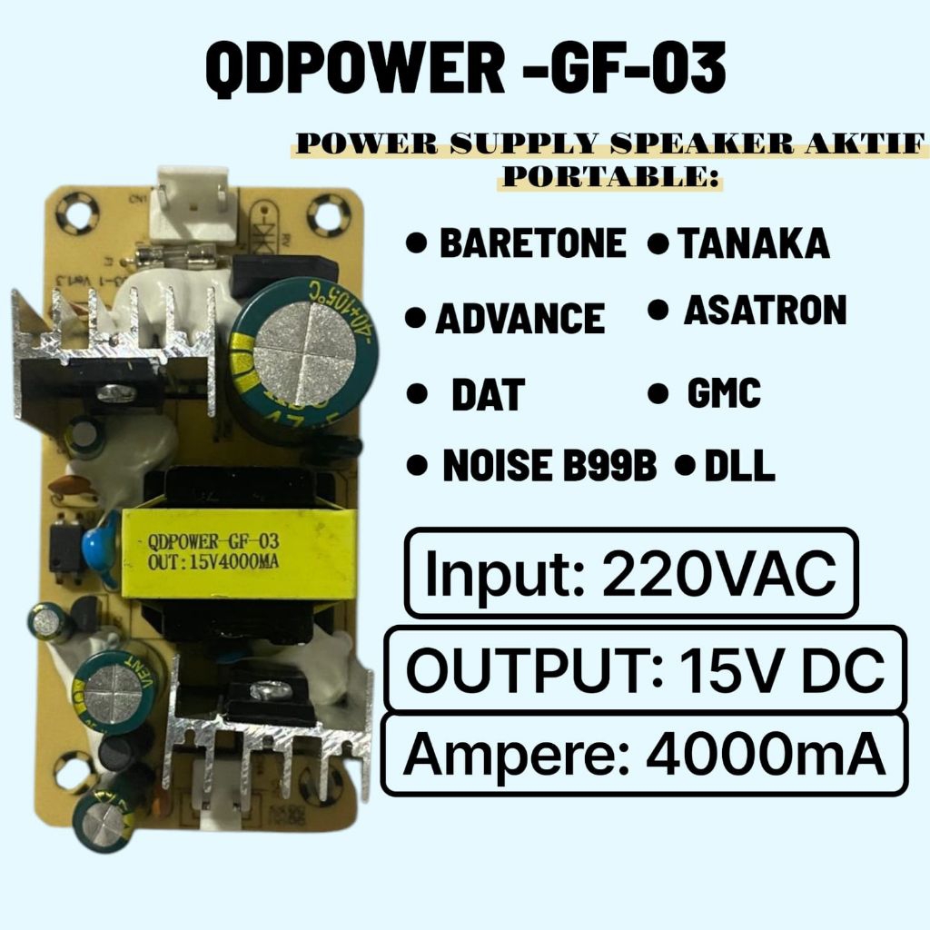 power suplai supply speaker aktif portable 15v 4000mA Tanaka DAT advance NOISE GMC ASATRON HT- 8890 