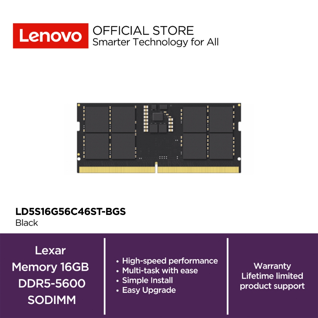 Memori LEXAR SODIMM 16GB DDR5 5600MT/S RAM for Laptop & PC AIO LD5S16G56C46ST-BGS Garansi Resmi Limi