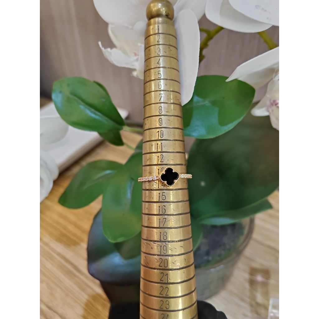 glod cincin bunga hitam Permata perak 925 original