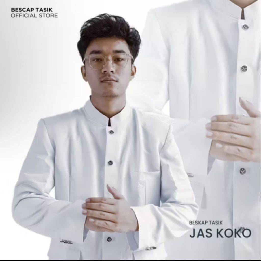 Bescap Jas Koko Pria Putih Premium Polos Saku Tutup  Formal Informal S-XXL