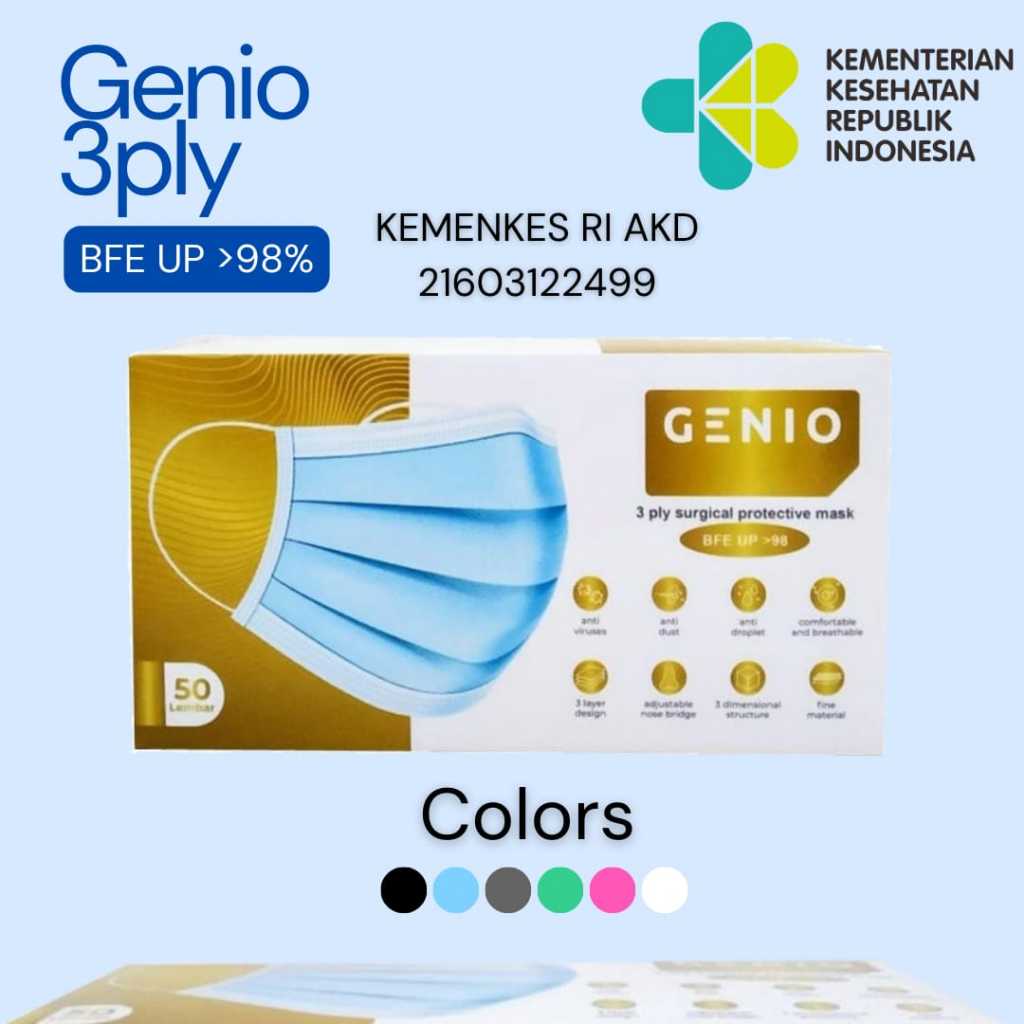 Masker Genio 3ply isi 50pcs Medis Premium Embos Genio Asli Merk Genio