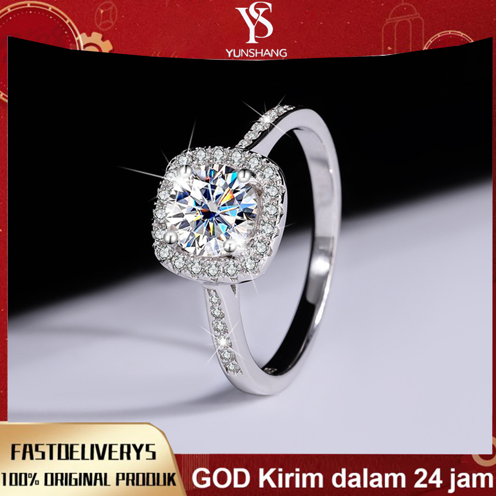 YSJEWELRY - Cincin Berlian Persegi Perak Asli 925 Bersertifikat / Cincin Berlian Wanita Bersertifika