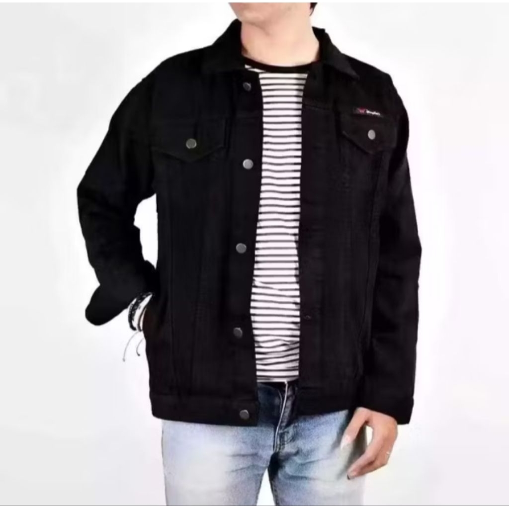 jaket jeans pria denim hitam polos ukuran M l Xl
