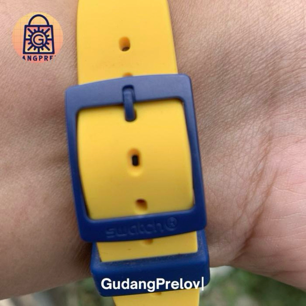 Swatch swiss Preloved rubber kuning biru unik