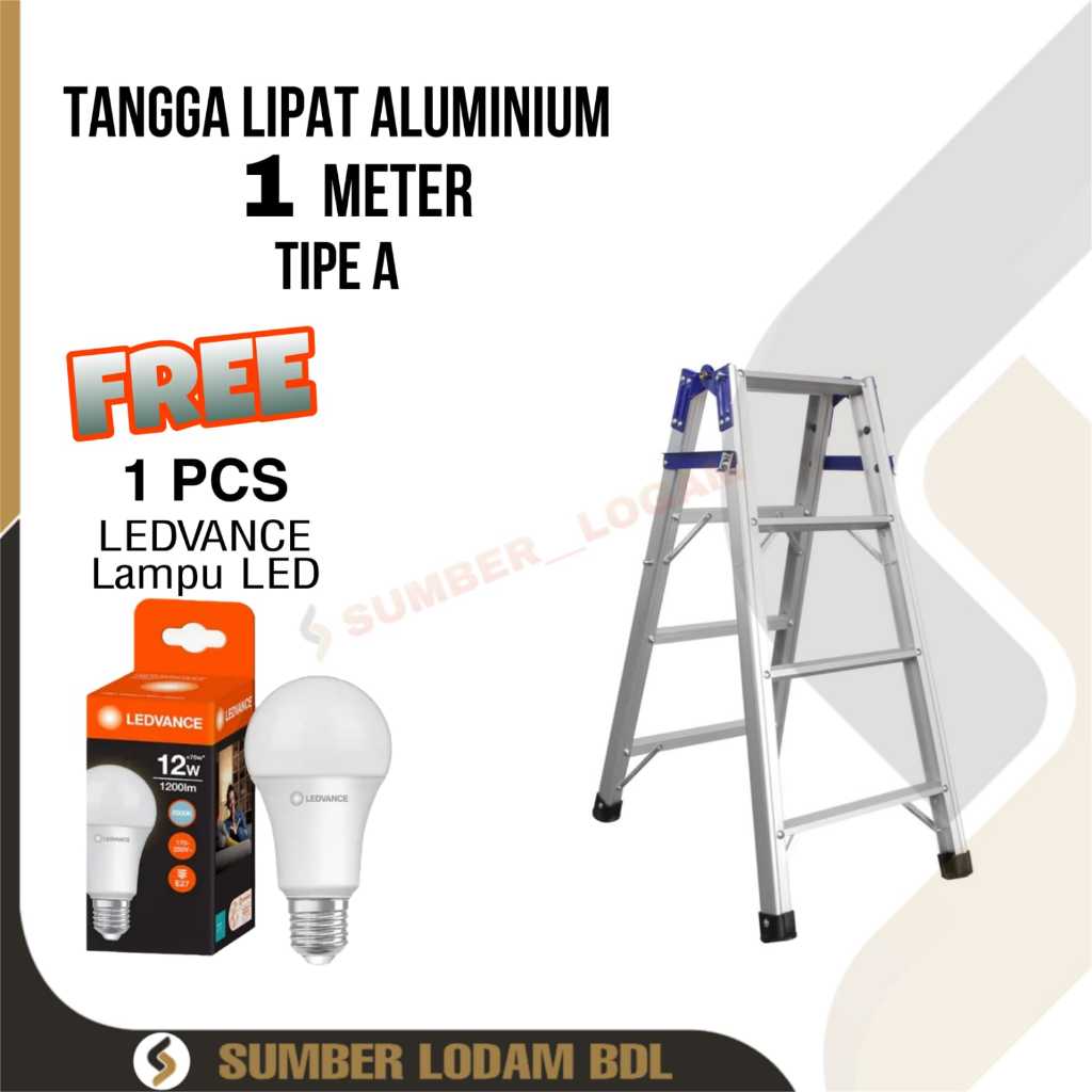 GOSEND Tangga Lipat Aluminium 1 Meter BONUS LEDVANCE Lampu LED 12W