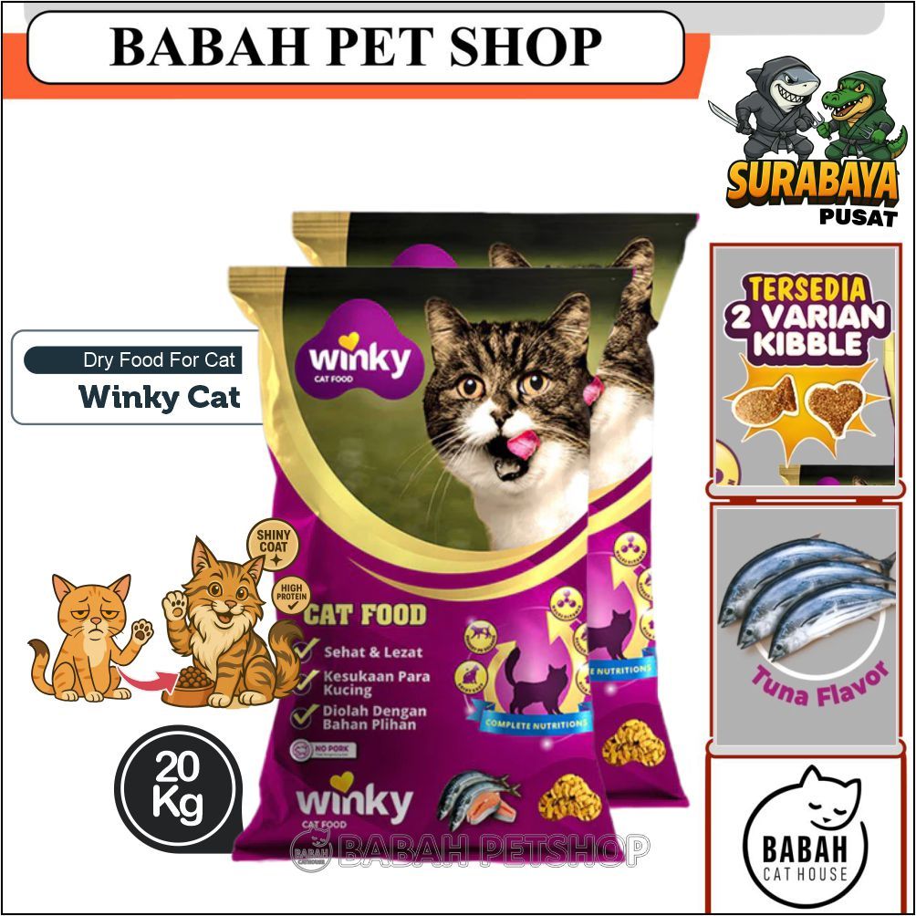 20KG WINKY CAT FOOD makanan kucing domestik dry adult kering curah bulu pendek kibble ikan hati
