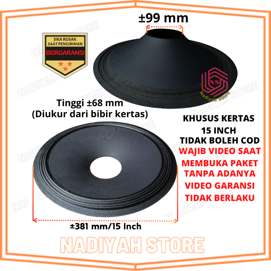 Daun Kertas Speaker 15 Inchi 15 In Daun Conus Daun Cones Fulrange