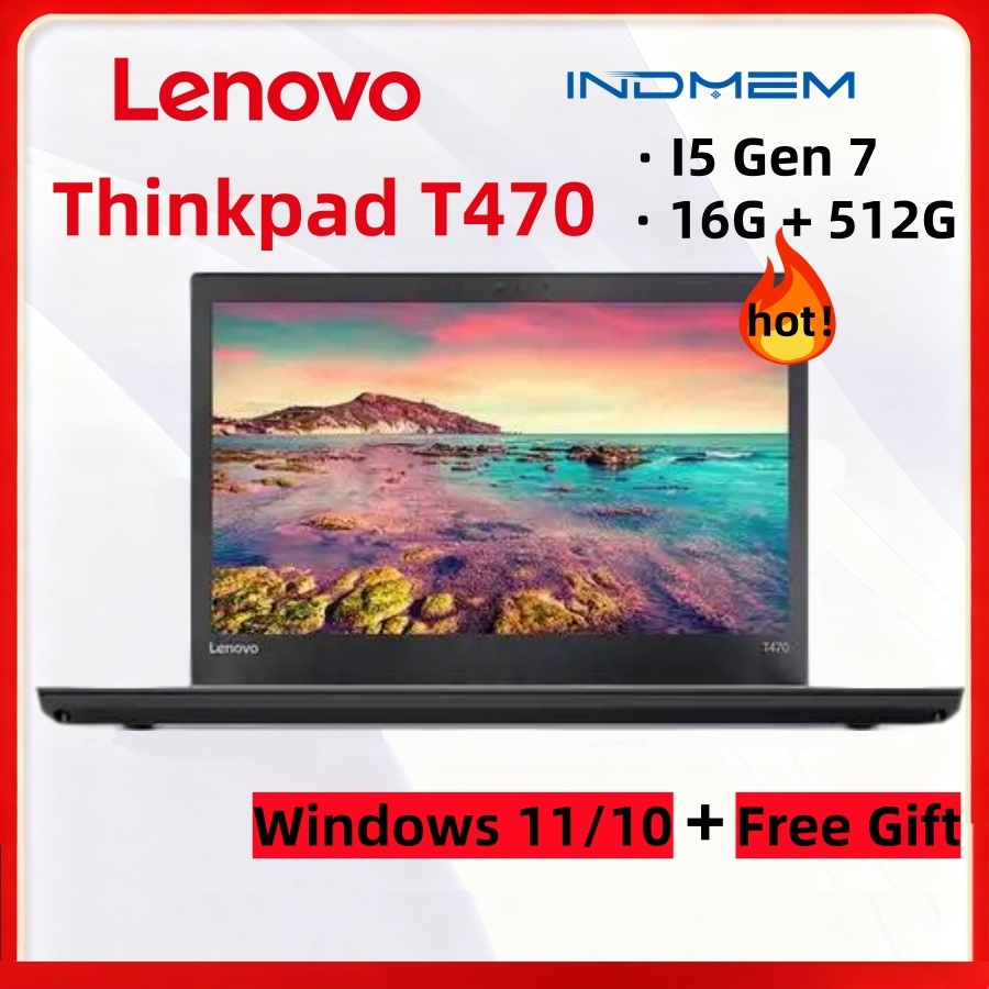 Laptop bekas Lenovo ThinkPad T470 i5 Gen7 8G 512GB 256GB 14" Game/Kantor asli Buku catatan hitam