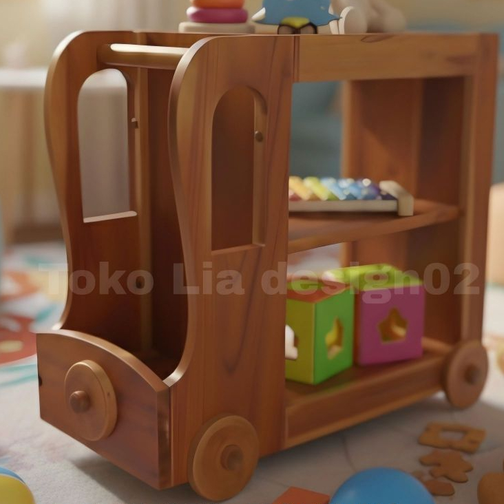 Rak Meja Buku Anak Mobil Mobilan Lemari Mobil-Mobilan Kayu Jati Bisa Dipindahkan - Furniture antik