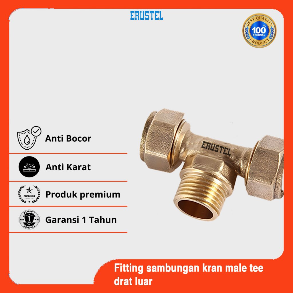 Fitting Sambungan Pipa Water Heater Air Panas Pipa T Drat Luar Male T Kuningan 1/2 Inch Tebal Anti B