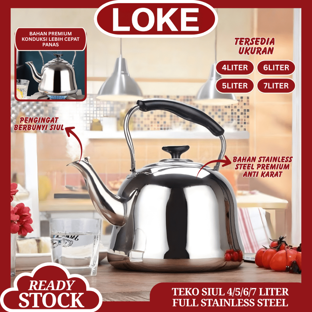 LOKE Teko masak Air Berbunyi Siul Stainless Steel 304 Ceret Pemanas Anti Karat Whistling Kettle