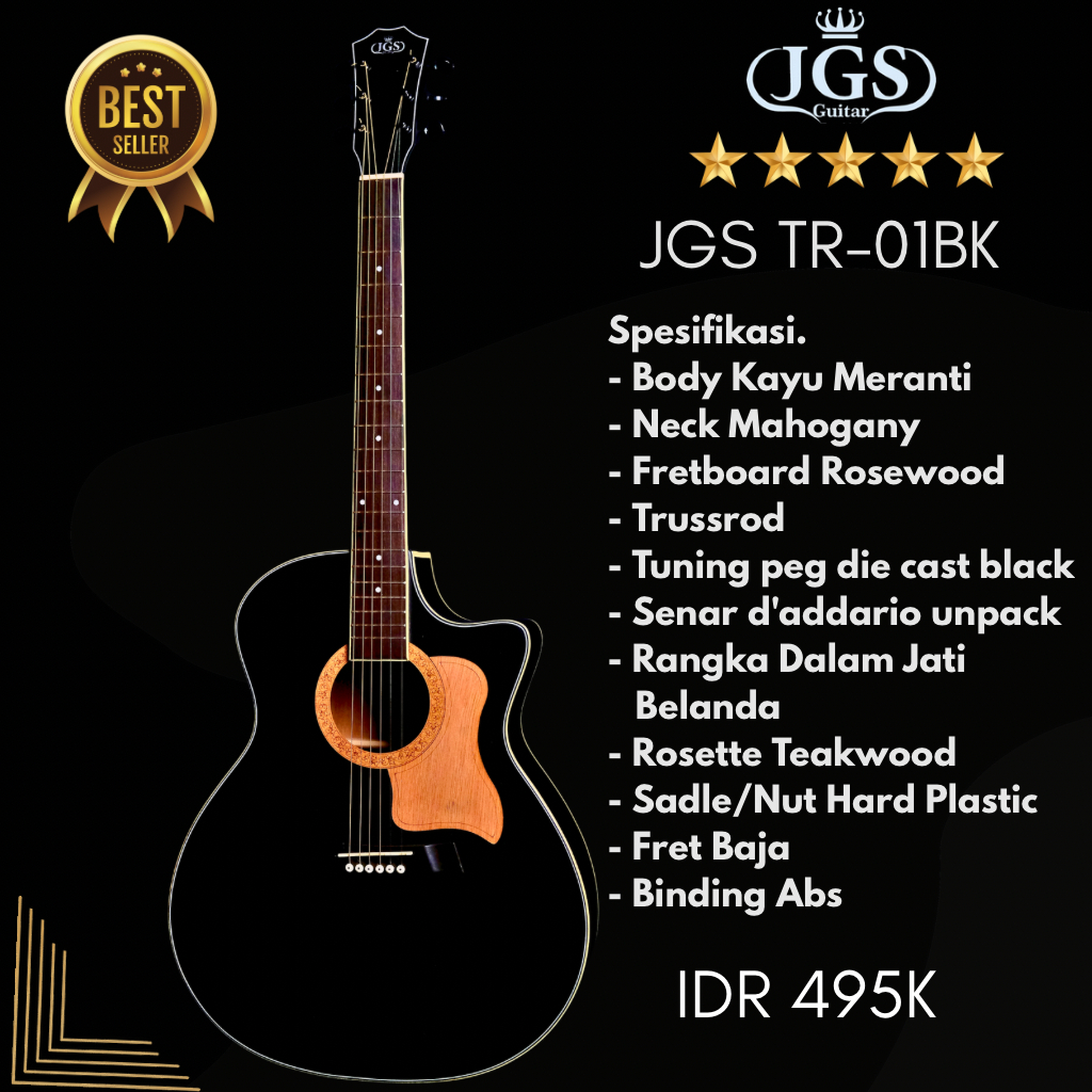GITAR AKUSTIK / AKUSTIK ELEKTRIK JGS GUITAR TR-01 BK (HITAM DOFF)