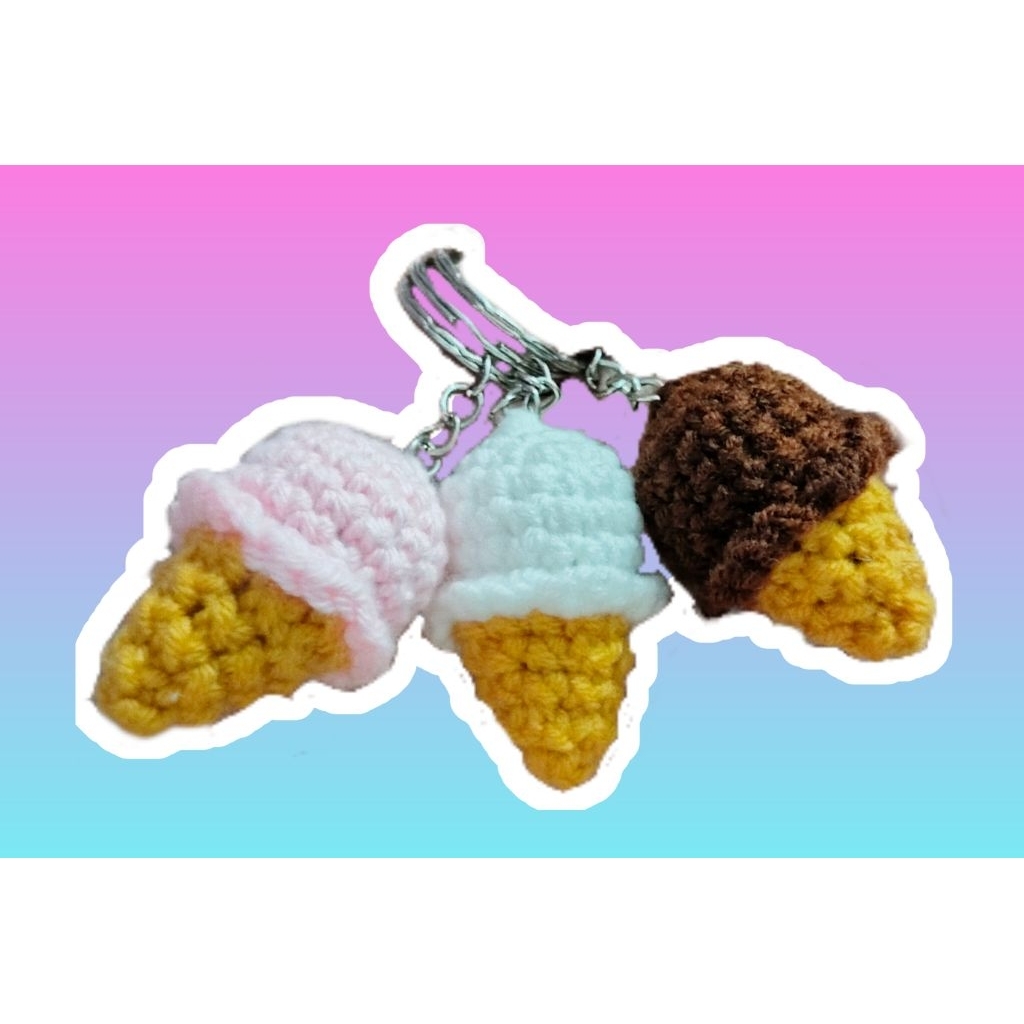 Ice-cream Keychain Crochet - Gantungan Kunci Es Krim Rajut Homemade