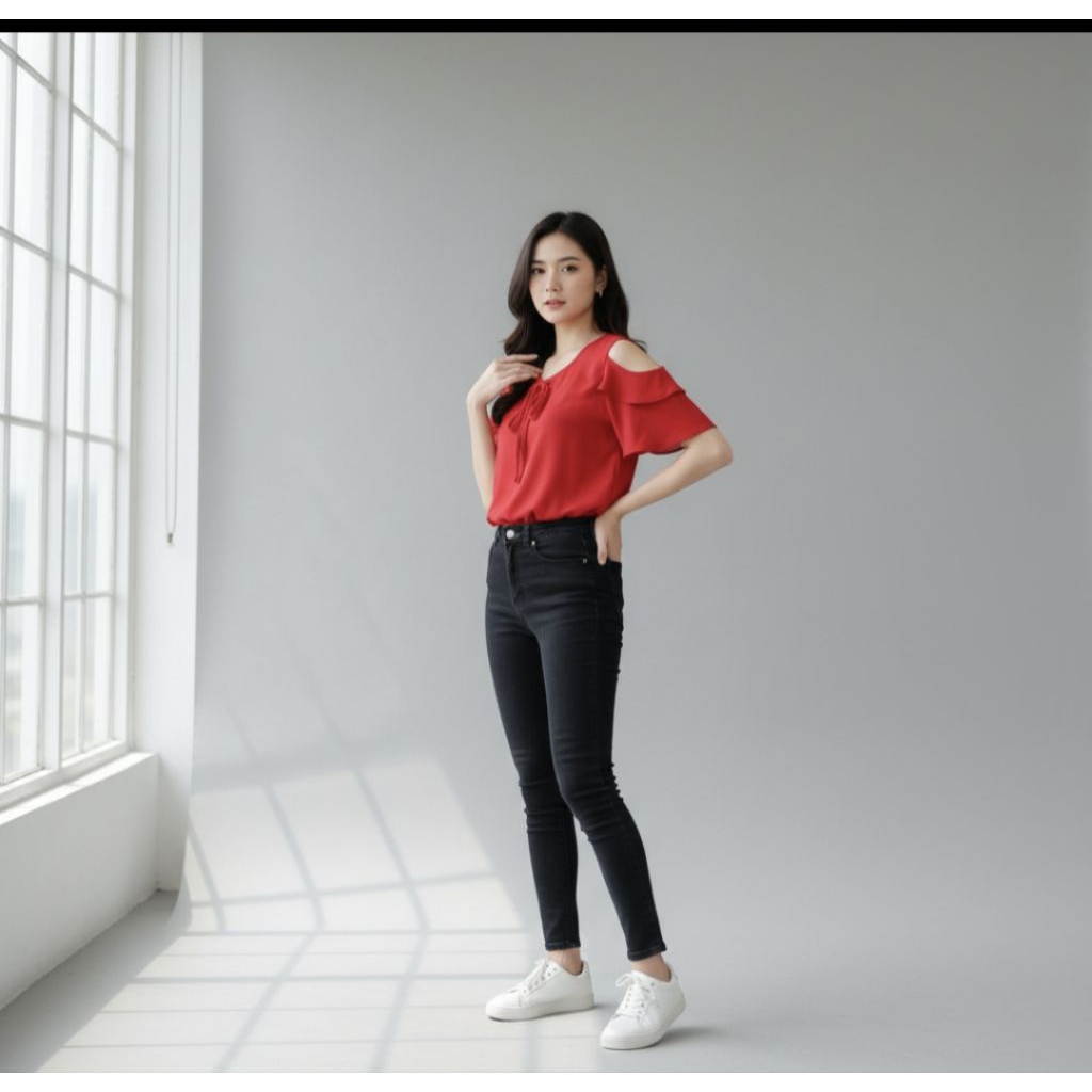baju atasan wanita model korea model tangan bolong