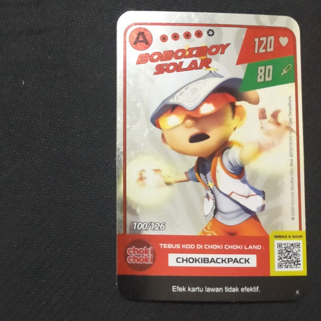 (DAMAGE PABRIK) Boboiboy Monsta Galaxy Card Boboiboy Solar Choki Choki (Silver)