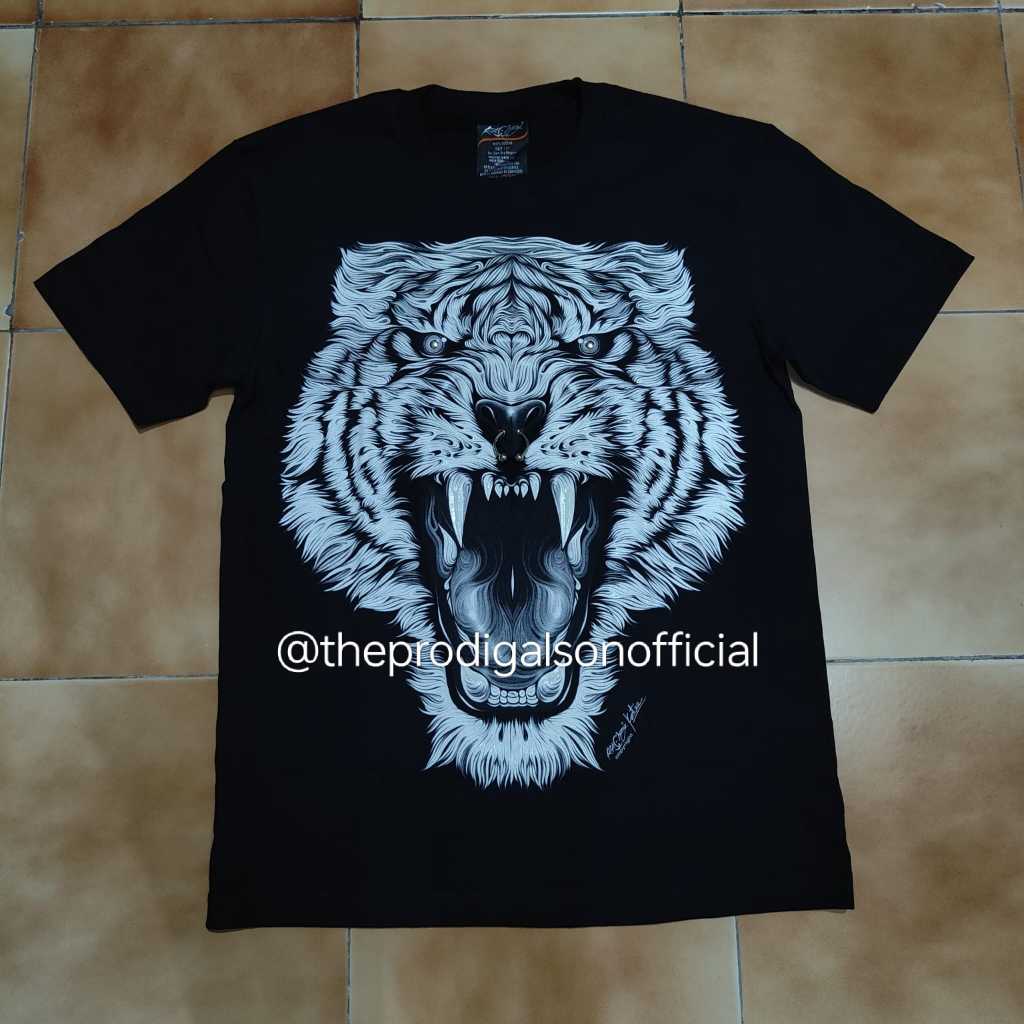 Kaos Rock Chang Import Size XXL Kepala Harimau 3D Glow in the Dark