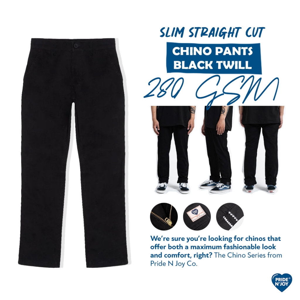 Pride N Joy - Celana Panjang Chino Black Charcoal Twill Slim Straight