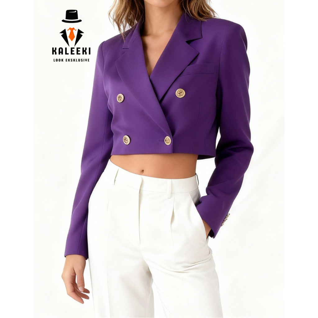 Cropped Blazer Wanita - Crop Blazer Model Kancing Empat - Blazer Cropped