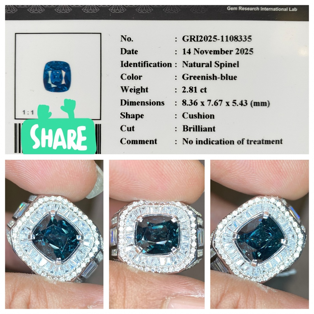 Natural 2.81ct dark greenish blue spinel memo gri