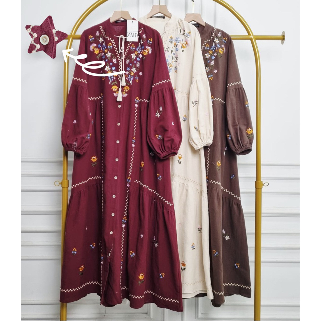 Terlarisss Gamis Katun Z@ra Bordir Premium / Gamis Bordir Linen Premium