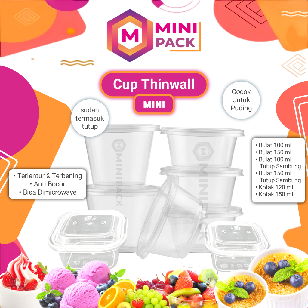 Thinwall Cup Bulat Persegi 100ml 120ml 150ml Wadah Pudding Puding Jelly Agar agar Kotak Mika Plastik