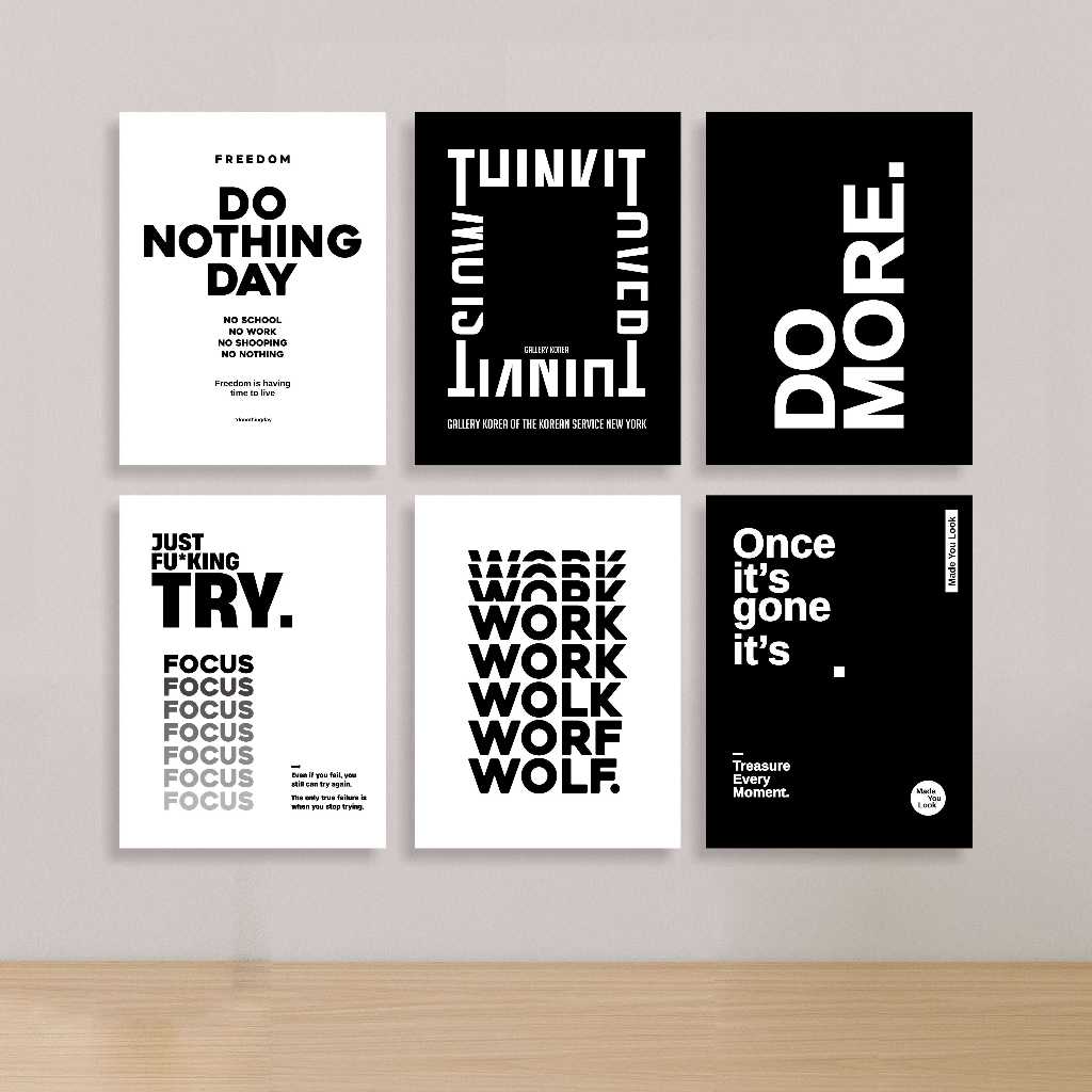 Poster dinding motivasi aesthetic black and white Hiasan dinding kamar quotes Pajangan