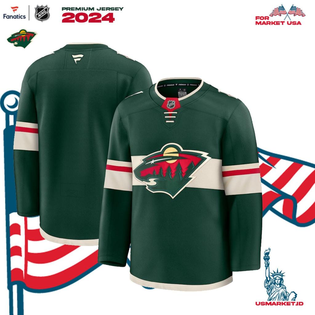 Kaos Jersey Fanatics Hockey NHL Men's Minnesota Wild Fanatics Green Home Premium Jersey