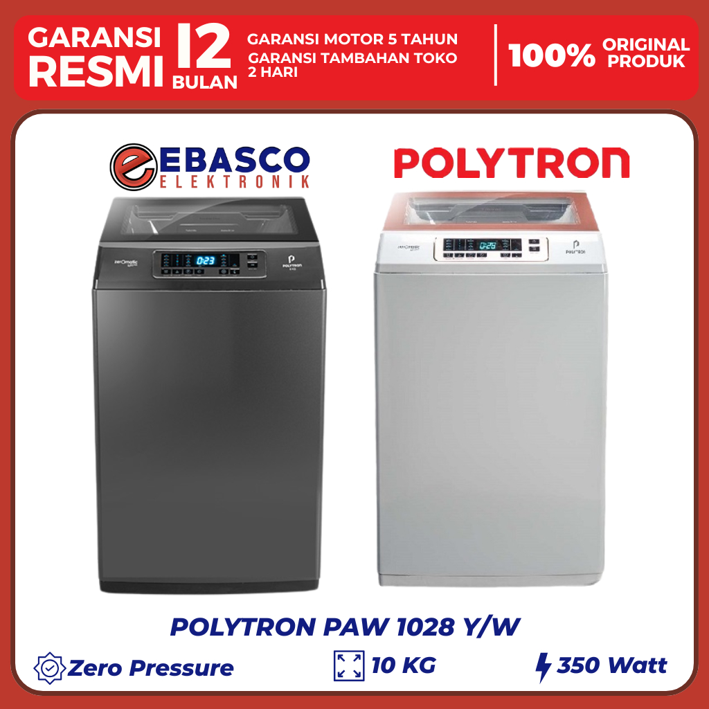 POLYTRON Mesin Cuci PAW 1028 Y 1 Tabung 10 Kg Low Watt Bergaransi Resmi