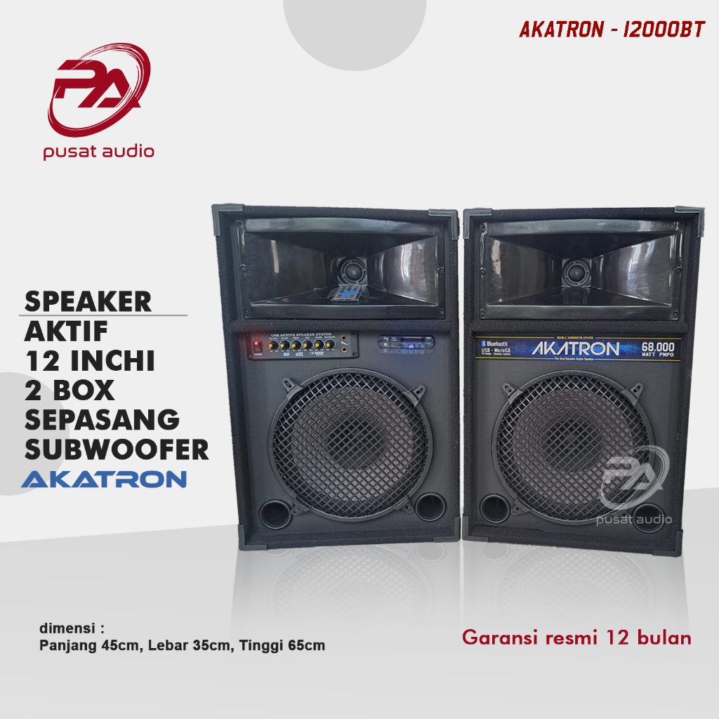 Speaker aktif 12 inch akatron bluetooth double subwoofer sepasang 2 box 12 inchi 12" bass mantap