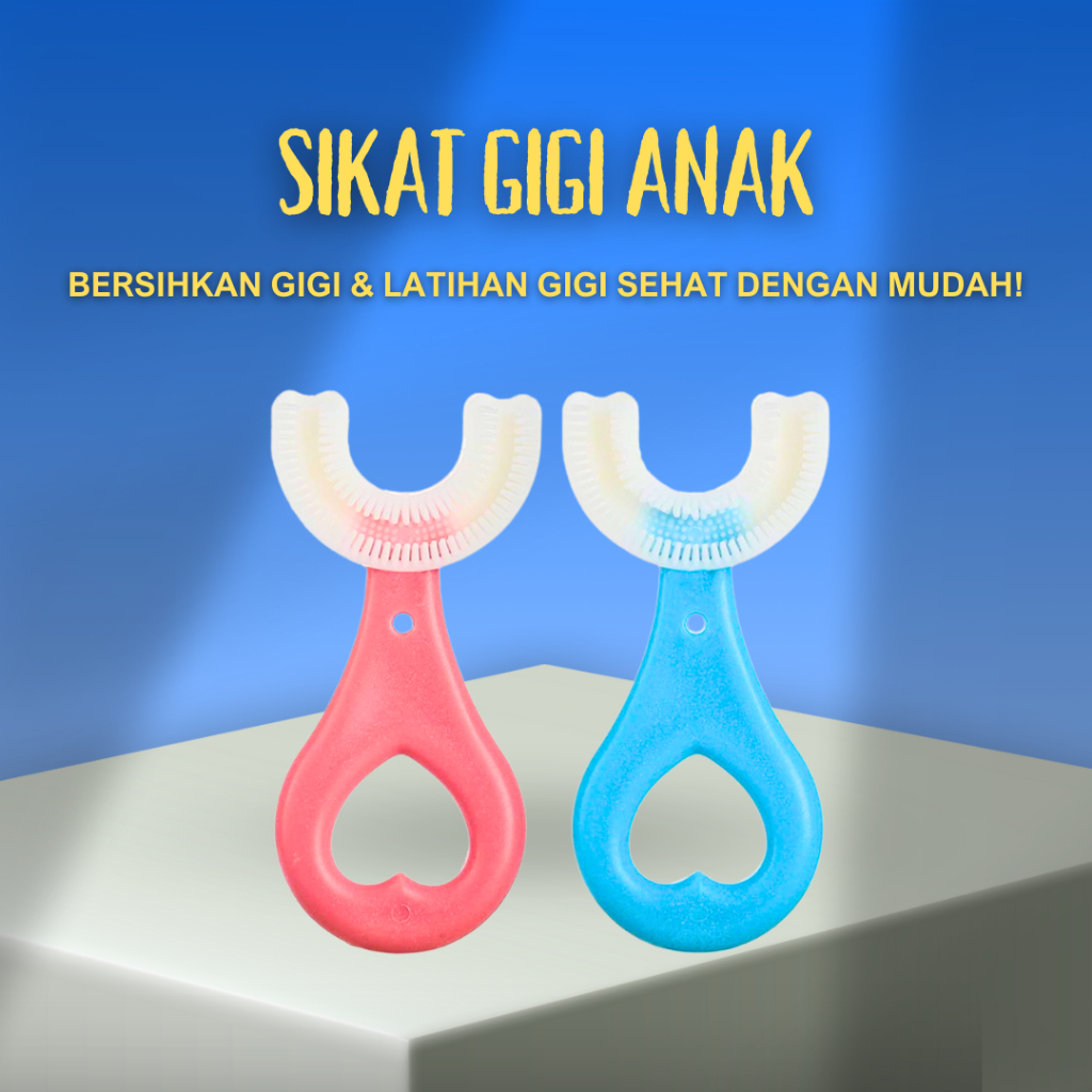 Sikat Gigi Anak Bentuk U Shape Bahan Silikon Halus Lembut Toothbrush Soft Baby Aman Mudah Dipakai Pe