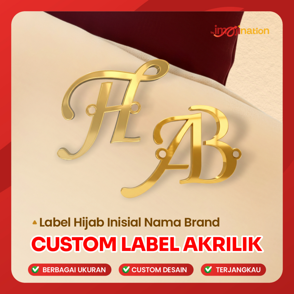 CUSTOM LABEL INISIAL NAMA/HURUF / Custom Label Akrilik/ Label Jilbab Akrilik / Logo usaha